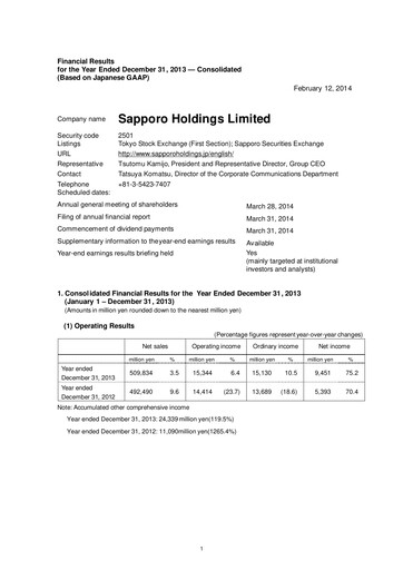 Thumbnail Sapporo Financial Statement 2013