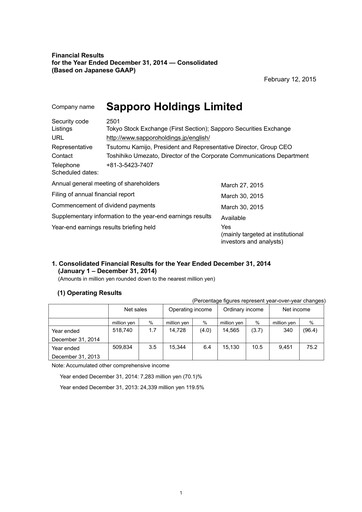 Thumbnail Sapporo Financial Statement 2014