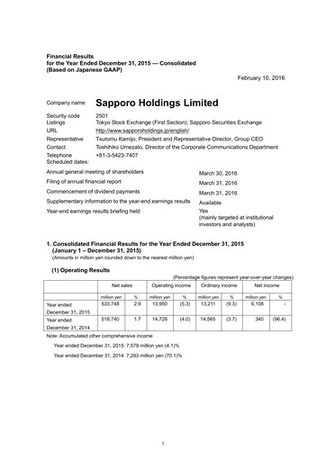 Thumbnail Sapporo Financial Statement 2015