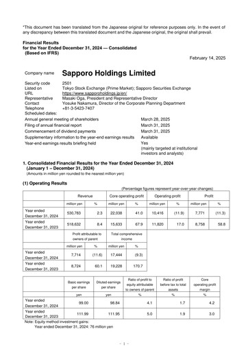Thumbnail Sapporo Financial Statement 2024