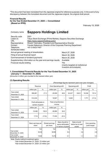 Thumbnail Sapporo Financial Statement 2025