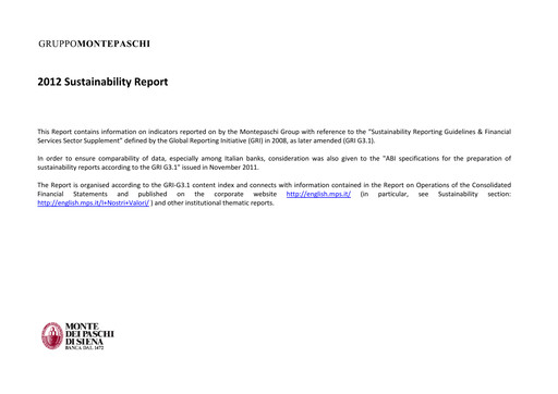 Thumbnail Banca Monte dei Paschi di Siena Sustainability Report 2012