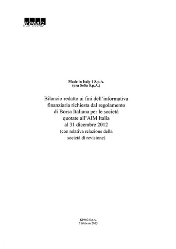 Thumbnail SeSa S.p.A. Financial Statement 2012