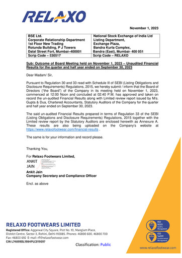 Thumbnail Relaxo Footwear Quarterly Report 2023-q2
