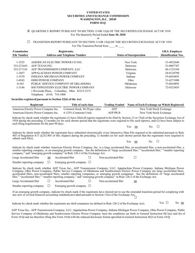 Miniature American Electric Power Rapport trimestriel 2020-q2