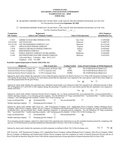 Miniature American Electric Power Rapport trimestriel 2020-q3