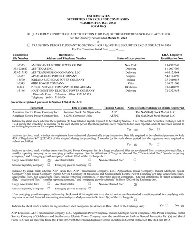 Miniature American Electric Power Rapport trimestriel 2022-q1