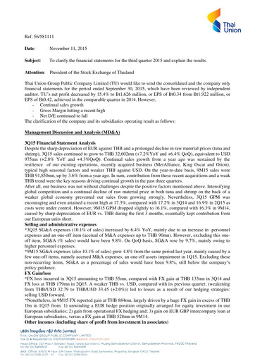 Thumbnail Thai Union Group Quarterly Report 2015-q3