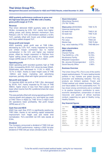 Thumbnail Thai Union Group Quarterly Report 2022-q4