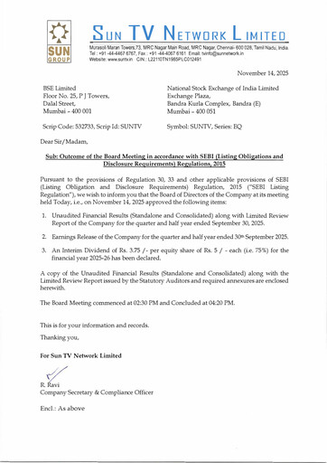 Thumbnail Sun TV Network
 Half-year Report 2025-h1