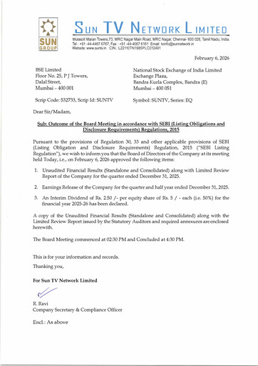 Thumbnail Sun TV Network
 Quarterly Report 2025-q3