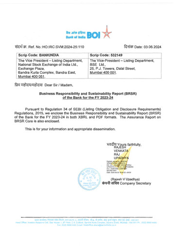 Thumbnail Bank of India
 Sustainability Report 2023-2024