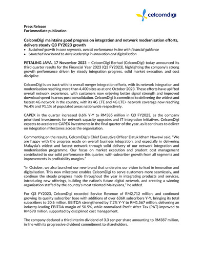 Thumbnail Celcomdigi Quarterly Report 2023-q3