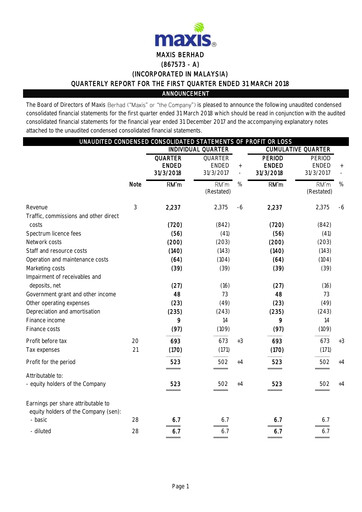 Thumbnail Maxis Berhad Quarterly Report 2018-q1