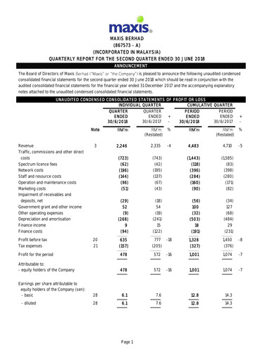 Thumbnail Maxis Berhad Quarterly Report 2018-q2