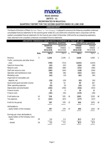 Thumbnail Maxis Berhad Quarterly Report 2019-q2