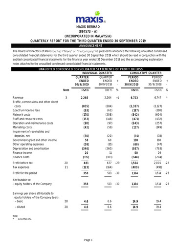 Thumbnail Maxis Berhad Quarterly Report 2019-q3