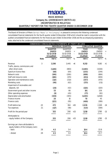 Thumbnail Maxis Berhad Quarterly Report 2019-q4