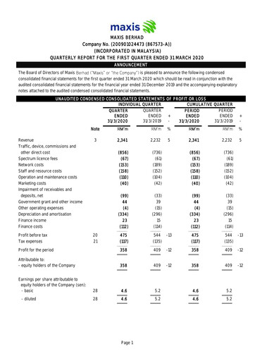 Thumbnail Maxis Berhad Quarterly Report 2020-q1