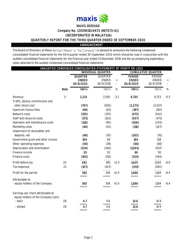 Thumbnail Maxis Berhad Quarterly Report 2020-q3