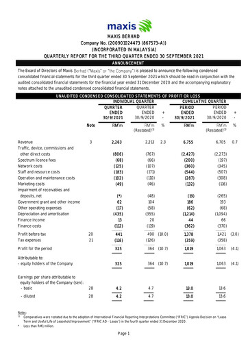 Thumbnail Maxis Berhad Quarterly Report 2021-q3
