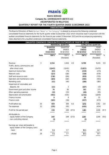 Thumbnail Maxis Berhad Quarterly Report 2022-q4