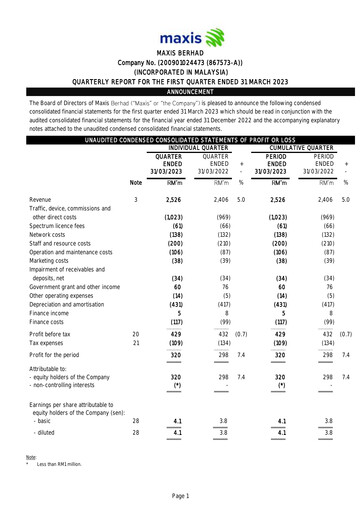 Thumbnail Maxis Berhad Quarterly Report 2023-q1