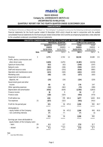 Thumbnail Maxis Berhad Quarterly Report 2024-q4