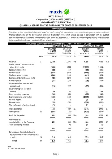 Thumbnail Maxis Berhad Quarterly Report 2025-q3