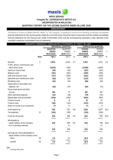 Thumbnail Maxis Berhad Quarterly Report 2026-q2