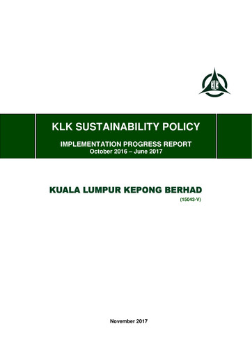 Thumbnail Kuala Lumpur Kepong Sustainability Report 2016-2017