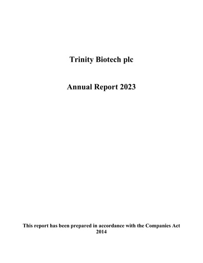 Thumbnail Trinity Biotech
 Annual Report 2023