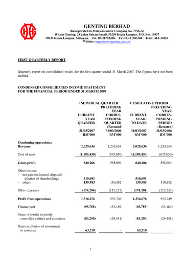 Thumbnail Genting Berhad Quarterly Report 2007-q1
