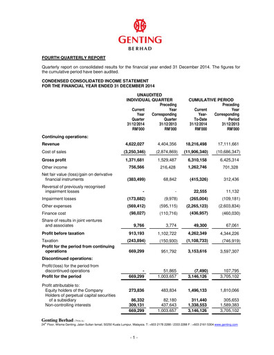 Thumbnail Genting Berhad Quarterly Report 2014-q4