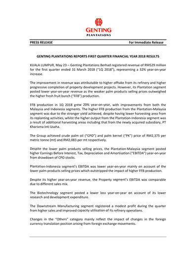 Thumbnail Genting Berhad Quarterly Report 2018-q1