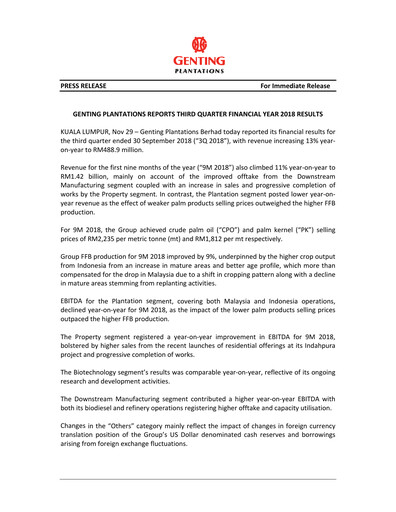Thumbnail Genting Berhad Quarterly Report 2018-q3