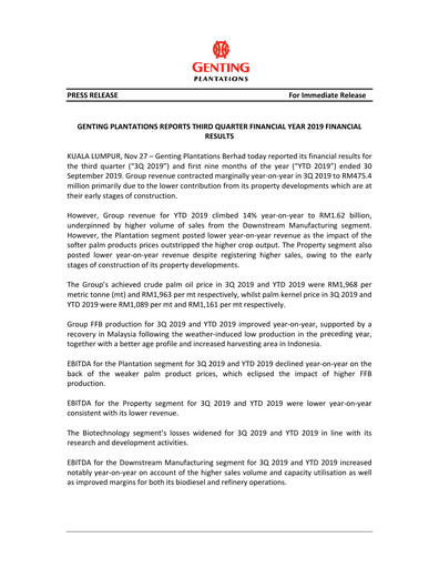 Thumbnail Genting Berhad Quarterly Report 2019-q3