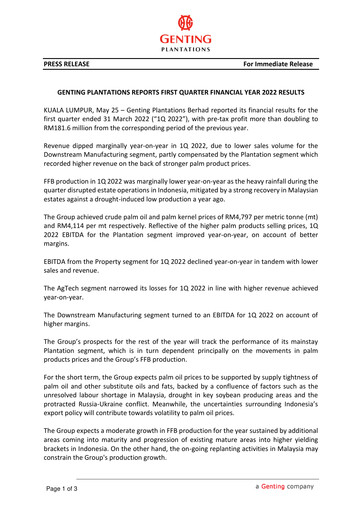 Thumbnail Genting Berhad Quarterly Report 2022-q1