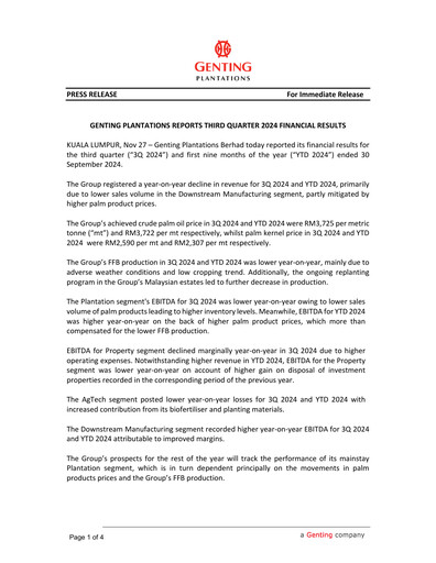 Thumbnail Genting Berhad Quarterly Report 2024-q3