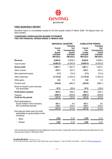 Thumbnail Genting Berhad Quarterly Report 2026-q1