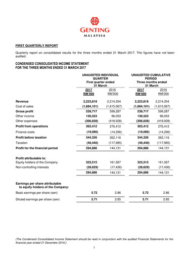 Thumbnail Genting Malaysia Berhad Quarterly Report 2017-q1