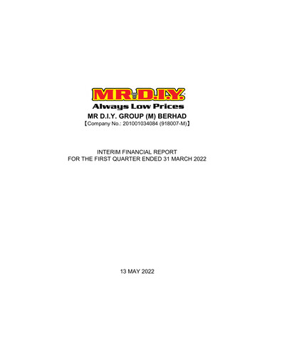 Thumbnail Mr D.I.Y. Group Quarterly Report 2022-q1