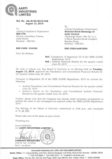 Thumbnail Aarti Industries Quarterly Report 2019-q1