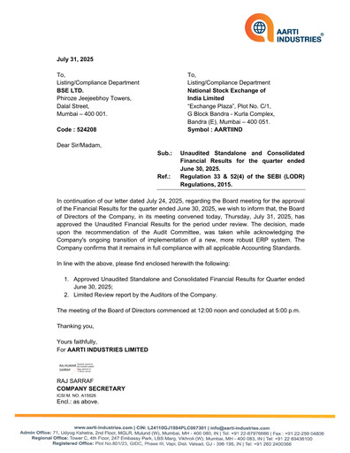 Thumbnail Aarti Industries Quarterly Report 2025-q1