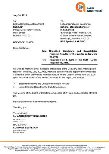 Thumbnail Aarti Industries Quarterly Report 2026-q1