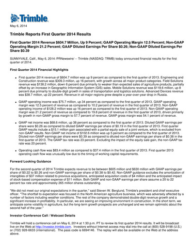 Thumbnail Trimble Quarterly Report 2014-q1