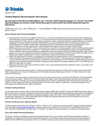 Thumbnail Trimble Quarterly Report 2014-q2