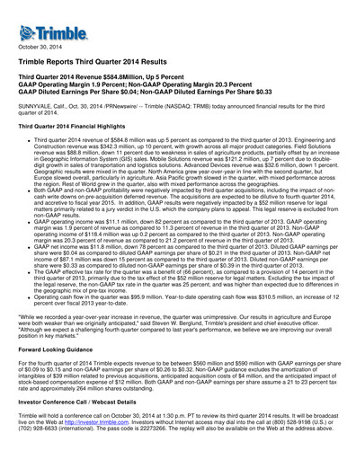 Thumbnail Trimble Quarterly Report 2014-q3