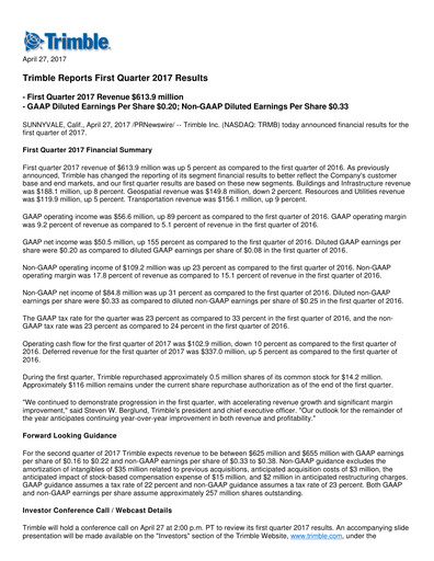 Thumbnail Trimble Quarterly Report 2017-q1