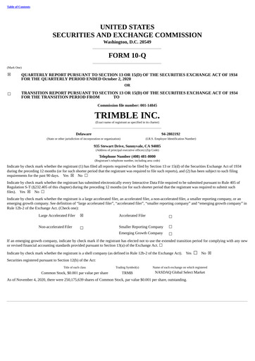 Miniature Trimble Rapport trimestriel 2020-q3